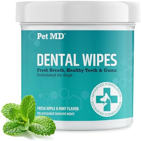Pet MD Dog Breath Freshener Dental Wipes for Dogs - Tartar and Pl...