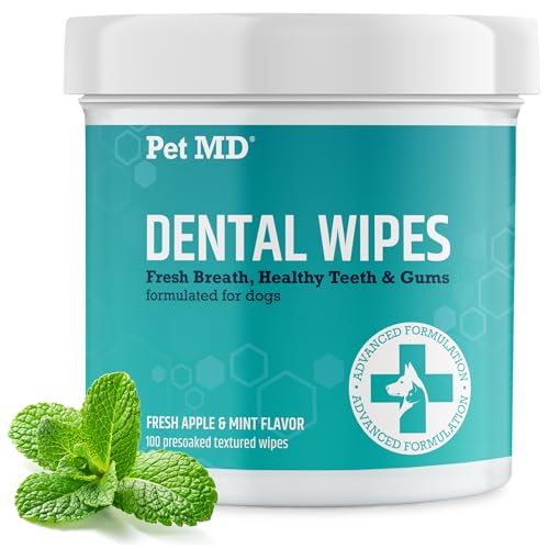 Pet MD Dog Breath Freshener Dental Wipes for Dogs...
