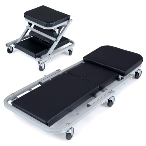 Image of COSTWAY 2-in-1 Folding Car Creeper and Seat (36”, 150kg Load, Black+Grey)