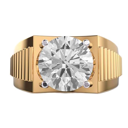 Bague solitaire moissanite argent 925 plaqué or bague ronde homme faite main LKJR_0509