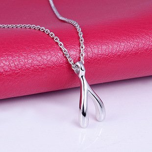 The Heirs Stering Silver Wishbone Necklace 16'' Chain+2'' Extender