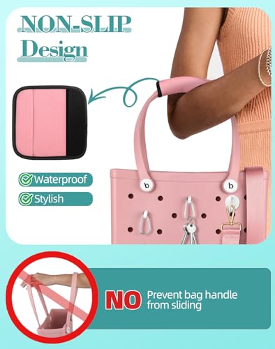 Image of Bag Strap Charms Crossbody for Bogg Bag Accessories - Shoulder Strap Neoprene Luggage Handle Wrap for Suitcase & 2 Key Holders Pink