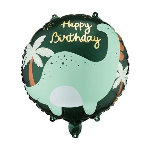 Folienballon Brontosaurus Happy Birthday 35x35cm rund - Luftballon für Helium oder Luft - Kunststoffballon für Kindergeburtstag Kinderparty Babyfeier - Ballon für Feste - Grün Gold