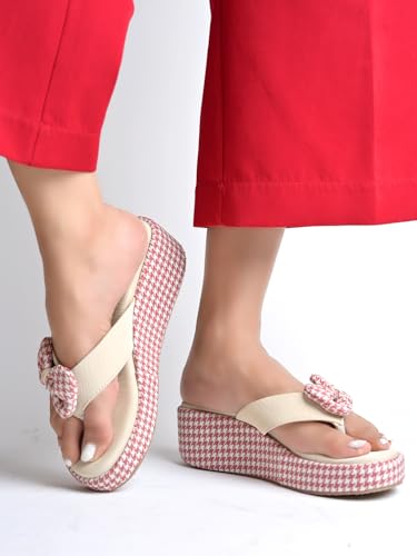 Image of Shoetopia Women's Wedge Flip Flops with Bow - Stylish Platform Sandals, Comfortable Casual Slip-On Slippers for Summer Beach & Daily Footwear