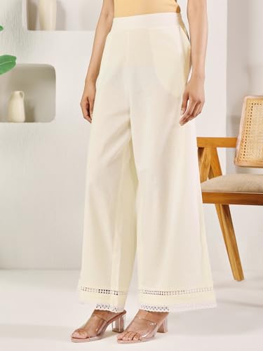 Image of FIORRA Women Baggy Fit Cotton Solid Palazzo