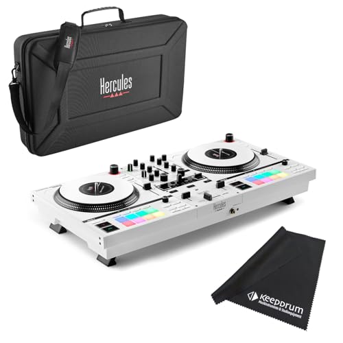 Hercules DJ Control Inpulse T-7 Contrôleur DJ avec housse de transport et chiffon microfibre Keepdrum Blanc