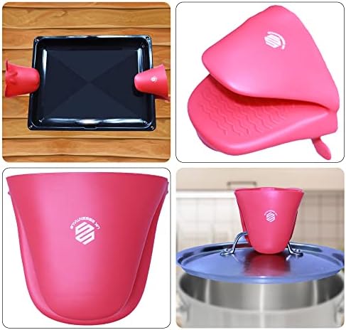 Oven gloves Finger Gripper Kitchen Mitts Heat Resistant Silicone Thicken Mini Oven mittens Pinch Covers for Cooking Baking BBQ Grilling Fits All Double Hand Pot Holders (Red, 2pcs)