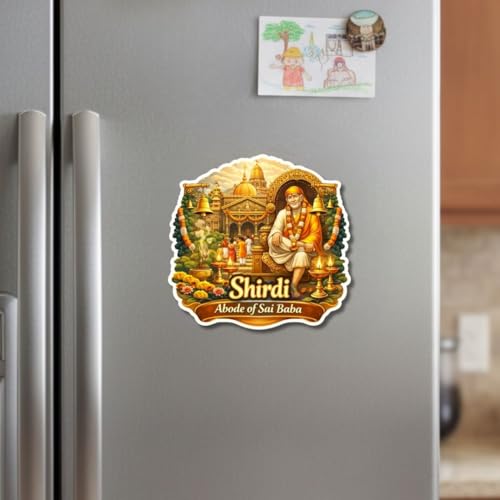 Image of Apna Gift Wooden Fridge Magnet Sticker for Refrigerator Door | Multipurpose Office Magnet for Home Kitchen Decor | Souvenir Gift Travel Memory Fridge Decoration | 4 x 3 Inch Wooden Magnet (Shirdi)