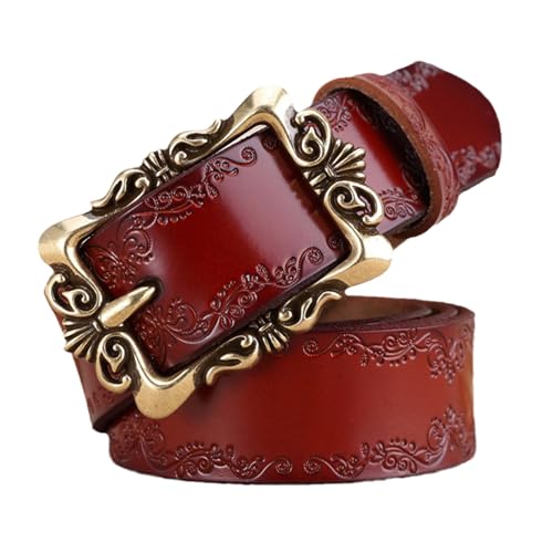 Western Belt for Men/Women,33mm Wide Floral Embossed Cowboy Country Waist Strap with Vintage Gold Filigree Buckle(110cm/43, Brown)