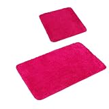 PANA 'Florenz' Badeteppich-Set • Flauschige Vorleger für Badezimmer und WC • Badteppich rutschfest & waschbar • Set: 45 x 45 cm ohne WC Ausschnitt + 50 x 80 cm • Farbe: Fuchsia
