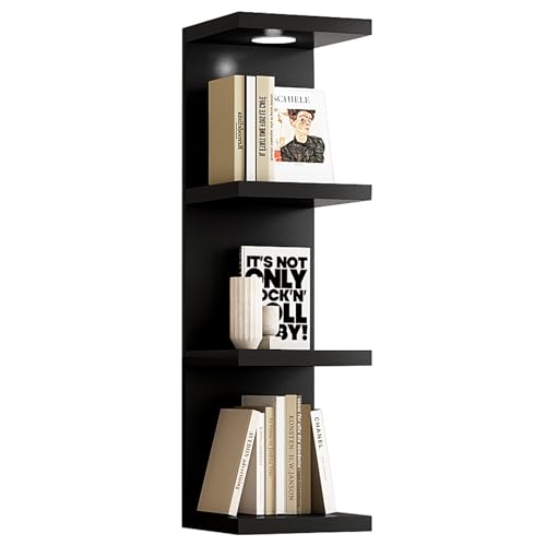 LitaEther Versatile 4 Tier Wall Shelf Unit,Black Lack Wall Shelf,Display Floating Shelf with LED Remote Control Light