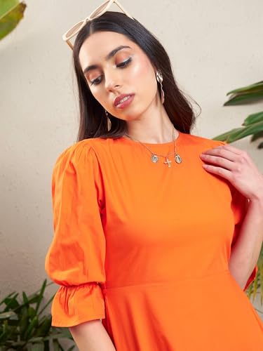 Image of Orange Poplin Back Waist Cut-Out Short Dress