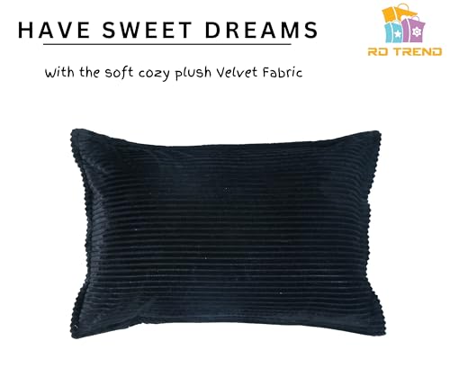 Image of RD TREND Presents Velvet 250 GSM Self Stripe Pillow Cover Set of 2 with Zipper, Size -18 inch x 28 inch Inches (45x71 Cm) (Black)