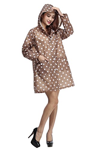 Women's Midi Hooded Waterproof Polka Dot Rain Coat Jacket