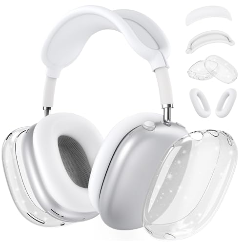 Image of Silicone Case Cover for AirPods Max 2,Clear Soft TPU Ear Cups Cover /Ear Pad Case Cover /Headband Cover for AirPods Max 2 /1 (2026 /2024 /2020),Transparent Accessories for Apple AirPod Max,Glitter White