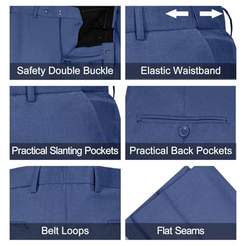 بدلة رسمية للرجال بقصة ضيقة مكونة من قطعتين من بليزر وسروال لحفلات الزفاف والعريس وحفلات التخرج وحفلات المدرسة الراقصة من لينرون لون أزرق دينيم،، مقاس ميديوم M