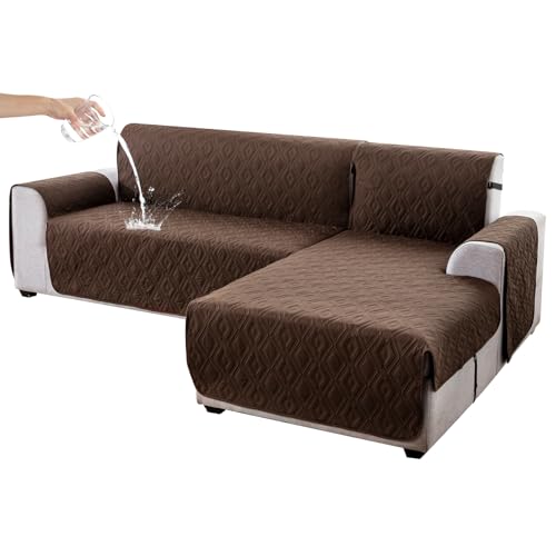 Genina Fundas de sofá modular en forma de L para perros, chocolate, XL, 100% impermeable, reversible