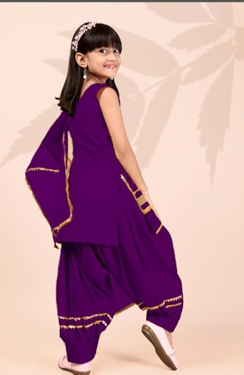 Image of Girls Ethnic Wear Embroidery Cotton Blend Kurti Patiala Set with Dupatta - Traditional Indian Outfit for Birthday Anniversary Festive Gift Occasion Gift Rakshabandhan Rakhi Diwali Wear