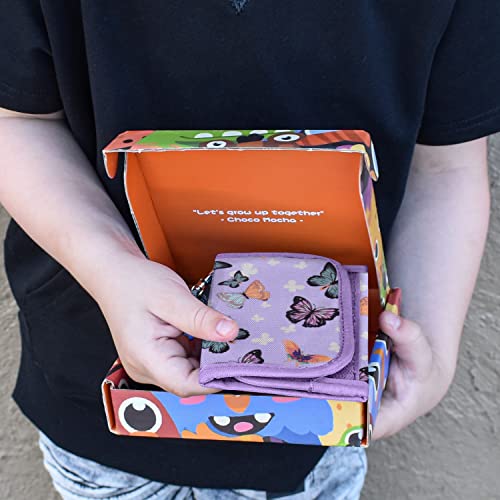 Choco Mocha Butterfly Kids Wallets For Girls Ages 5-7 6-8 9-12, Little Girls Velcro Wallets With Lanyard Gift Box, Christmas Gift For Kids Girls, Purple #TOP1