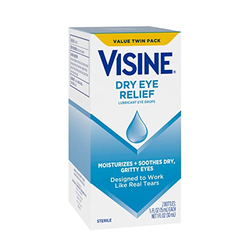 Visine Dry Eye Relief Lubricant Eye Drops To Moisturize And Soothe Irritated, Gritty And Dry Eyes, Designed To Work Like Real Tears, Polyethylene Glycol 400, Twin Pack, 2 X 0.5 Fl. Oz #TOP6