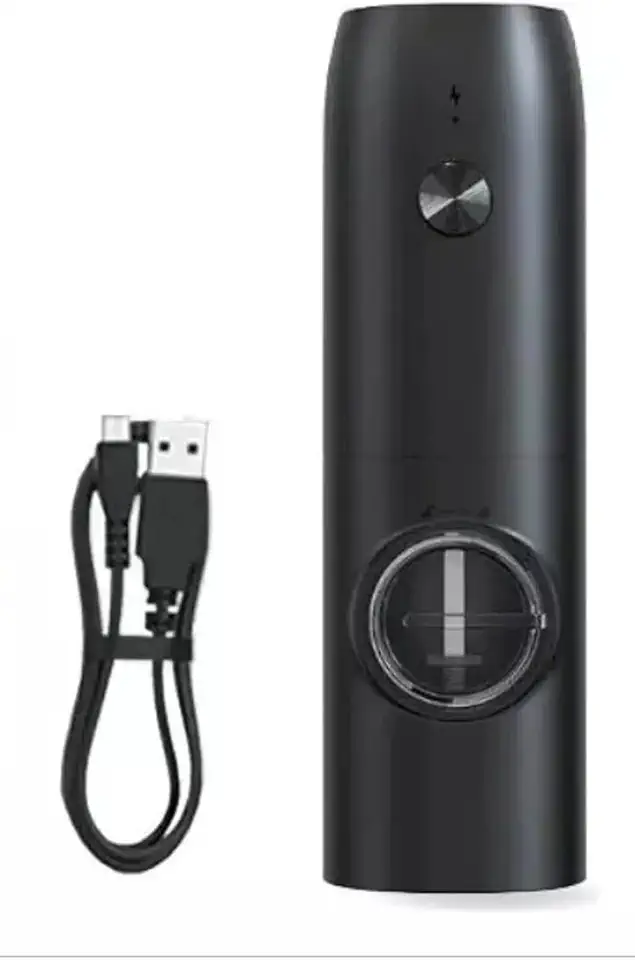 Moedor de Pimenta Elétrico Recarregável USB Automático com Luz LED e Reservatório Transparente Moedor de Sal e Temperos Preto