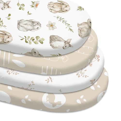 Image of Bassinet Sheets 4 Pack, Bassinet Sheets for Baby Boy and Girl, Bassinet Sheet Neutral, Fit for Rectangle, Round, Oval, Hourglass Mattress, Flexible for Different Bassinet Pad /Mattress 32 inchx16 inch