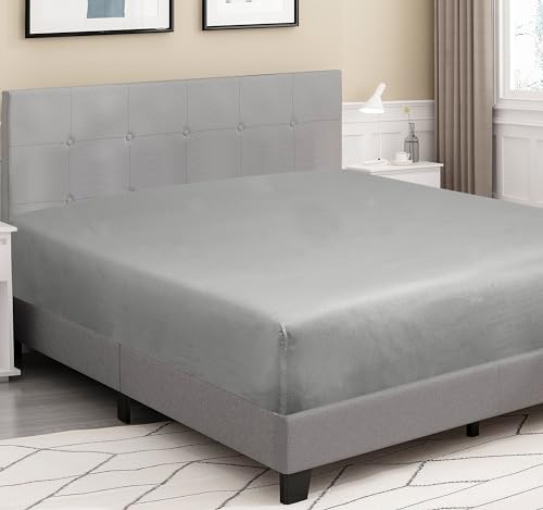 Image of ROYALE LINENS 300 Thread Count 100% Long Staple Combed Cotton Fitted Sheet King - Super Soft Deep Pocket Bottom Sheet - Fitted Sheets Only - Elastic Sheets (King, Silver)
