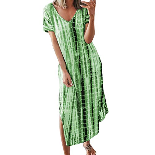 Women's V Neck Floral Maxi Dress Boho Printed Adjustable Spaghetti Strap Ethnic Beach Long Dress with Pockets Green