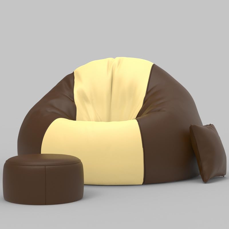 Image of Biggie Bean Bag Chair with Beans Filled 4XL The Evergreen Classics Bean Sofa-Crafted for Comfort-Styled for Elegance with Free Cushion & Footrest (Matching Color : Leatherette Cream Brown)