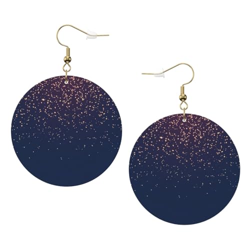 Ensemble de boucles d'oreilles légères en cuir imprimé ciel et étoiles bleu marine pour femme, 1 paire de boucles d'oreilles percées bohème légères