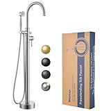 Free Standing Tub Faucet, Wintap Classic Freestanding Bathtub Faucet with Sprayer Brass Elegant Floor Mount Bath Faucets High Flow Roman Tub Filler, Brushed Nickel （WT-3311BN）