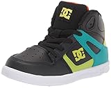 DC Boy's Pure HIGH-TOP Skate Shoe, Black/Green/Orange, 5 Big Kid