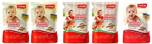Image of LuvLap Liquid Cleanser Refill, 1000ml (Pack of 2) & LuvLap Baby Laundry Liquid Detergent, 1000ml (Pack of 2) & LuvLap Baby Laundry Liquid Detergent, Food Grade, Refill Pack 1000ml