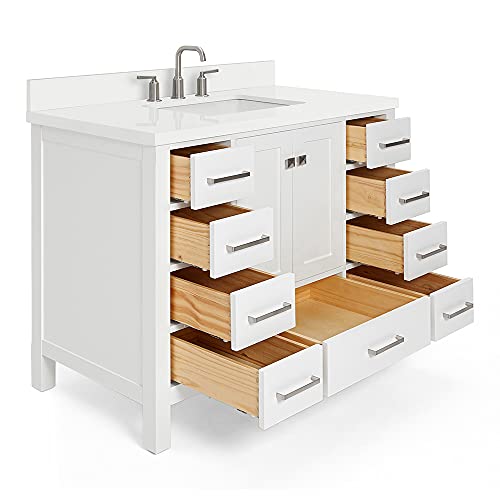 ARIEL-Cambridge-43-Inch-Bathroom-Vanity-White-Bathroom-Vanity-with-Sink-Solid-Wood-Vanity-Cabinet-White-Quartz-Countertop-15-Edge-Rectangular-Single-Sink-2-Soft-Closing-Doors-9-Drawers ARIEL Cambridge 43 Inch Bathroom Vanity White Bathroom Vanity with Sink Solid Wood Vanity Cabinet White Quartz Countertop 15 Edge Rectangular Single Sink 2 Soft Closing Doors 9 Drawers