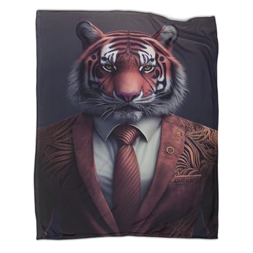 XJYXJC Coperta da viaggio primaverile per adulti, tuta da tigre 3D Coperta in flanella con stampa animalier Coperte calde primaverili Coperta morbida in peluche 60x80 pollici (150x200 cm)