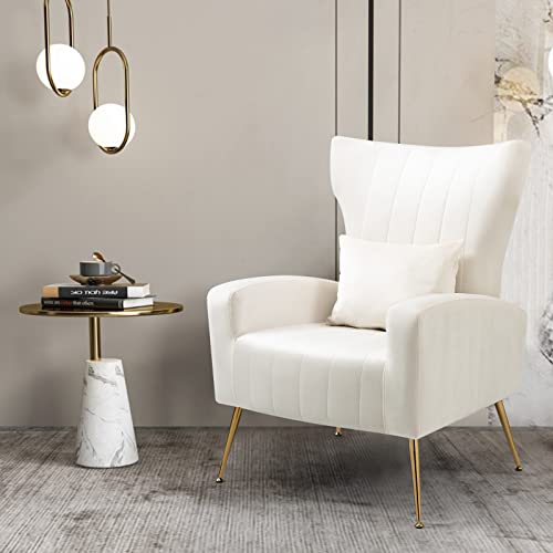 X-VOLSPORT-Velvet-Accent-Chairs-Set-of-2-Mid-Century-Modern-High-Back-Living-Room-Chair-with-Waist-Pillow-Upholstered-Arm-Chair-with-Metal-Gold-Legs-for-Bedroom-Club-White X VOLSPORT Velvet Accent Chairs Set of 2 Mid Century Modern High Back Living Room Chair with Waist Pillow Upholstered Arm Chair with Metal Gold Legs for Bedroom Club White