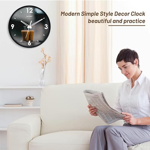 Image of SANDROSE Plastc Chai Tea Printed Analog Wall Clock for Living Room Stylish with Glass for Home, Clock for Bedroom Stylish, Hall, Kitchen, Office (Multicolour, 10 inch, 24 cm x 24 cm x 4.5 cm)