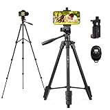 PHOPIK Phone Tripod 55 inches, Aluminum Travel/Camera/Mobile Phone Tripod with Carrying Bag with a Maximum Load of 6.6 pounds, Remote Shutter, Compatible with Smartphone & Tablet & Camera.