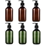 BEAZOOM Paquete de 3 botellas dispensadoras de jabón de 300 ml, recipientes de plástico PET con bomba de mano con boca ancha para loción de baño, champú, jabón líquido, verde y marrón