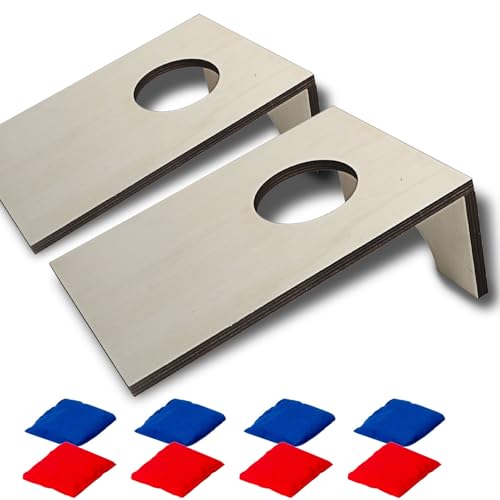 DBlosp Mini Wooden Cornhole Game Set Natural Wood Desktop Toss Boards with 8 Bean Bags Portable Indoor Entertainment for 2-4 Players 9.84x 6.49 x 1.98 Inches