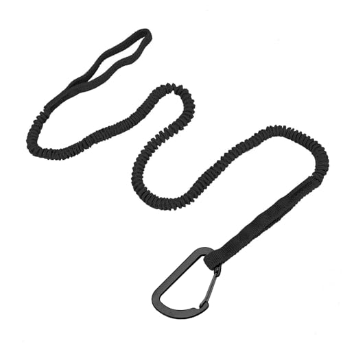 MOOCY Kayak Paddle Leash, 3-7 ft Stretchable Strap Lanyard for SUP, Canoeing, Fishing Accessories - Secure Bungee Rod Holder Tether(Black, 1 Pack)