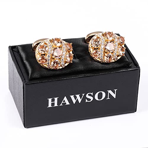 Image of HAWSON Cufflinks for Men, Gold Diamond Crystal Cufflinks for Groom Husband Personalized Gifts, Mens Formal Wedding Business Cufflinks, Luxurious Gorgeous Cuff Links French Shirt Accessories