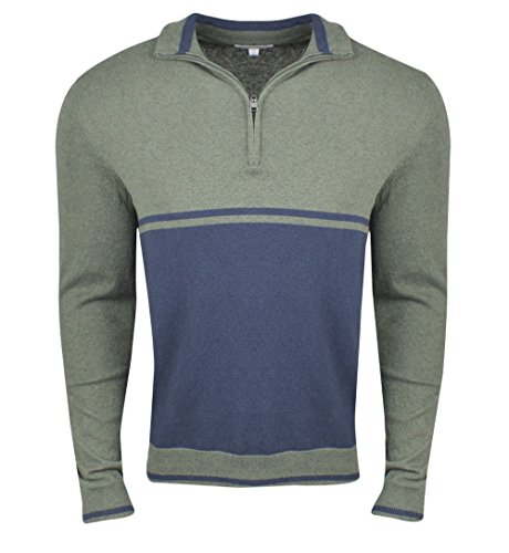 Calvin Klein Mens Colorblocked Quarter Zip Pullover Sweater, Green, Large