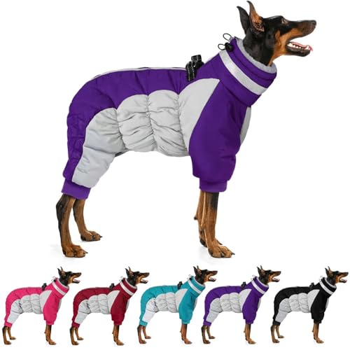 Image of MIGOHI Full Body Dog Coat,Warm Coats for Small Dogs | Reflective Winter Coat for Dogs with Harness,Turtleneck Dog Snowsuit with Legs,Windproof Pet Fleece Puffer Jacket,S,Purple