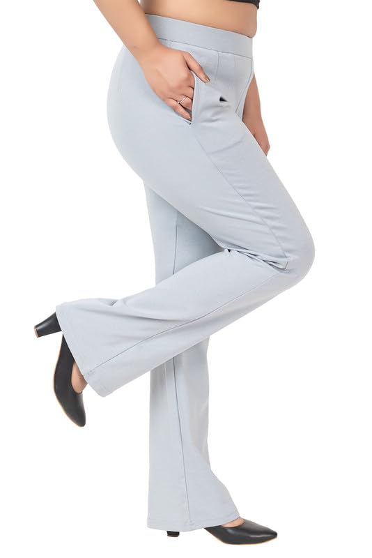 Image of Mlada Bootcut Flare Pants for Women Stretch Cotton Knit Boot Cut Mid Waist Flared Trouser Elastic Waist Band Utility Pockets for Formal Office Work Wear,Travel-Regular /Plus Size