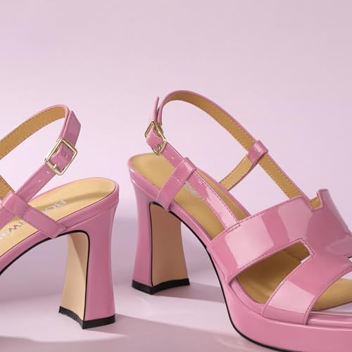 Image of ROSERWISH Heels for Women Chunky Block Platform High Heels Square Open Toe Strappy Heel Sandals Wedding Party Prom Fashion Slingback Dress Pump Sandals Shoes