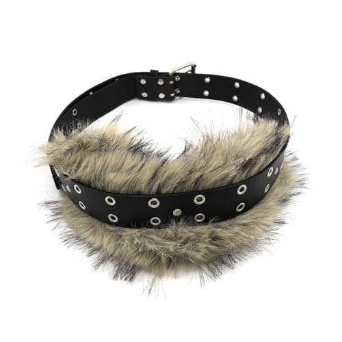 JUMISEE Women Girls Faux Fur Belt Waistband with Metal Chain Y2K Furry Grunge Wide Waist Belt Halloween Rave Accessories4