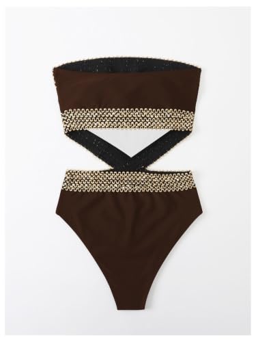 Image of Milumia Women's Stitch Detail Strapless One Piece Swimsuit Cut Out Bandeau Bathing Suit