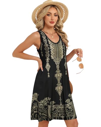 Image of elescat Womens Summer Dresses Casual V Neck Sleeveless Pockets Beach Loose Tank Sundress 2026