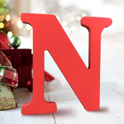 Image of AOCEAN 6 Inch Red Wood Letters Unfinished Wood Letters for Wall Decor Decorative Standing Letters Slices Sign Board Decoration for Craft Home Party Projects (N)